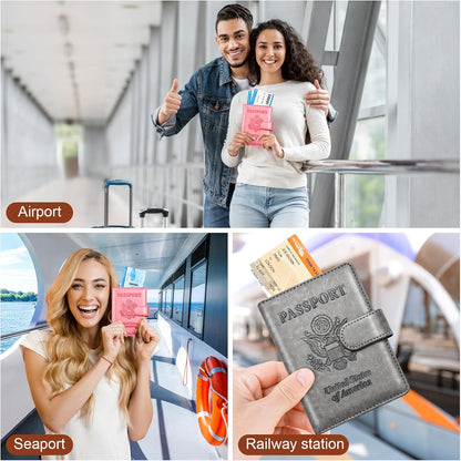 Rose Gold & Gray Passport Holder for Travel, Passport Wallet Cover Case for Family Women Men Cruise Essentials, Travel Must Haves Passports Book Protector