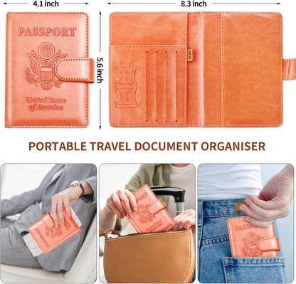 Rose Gold & Gray Passport Holder for Travel, Passport Wallet Cover Case for Family Women Men Cruise Essentials, Travel Must Haves Passports Book Protector