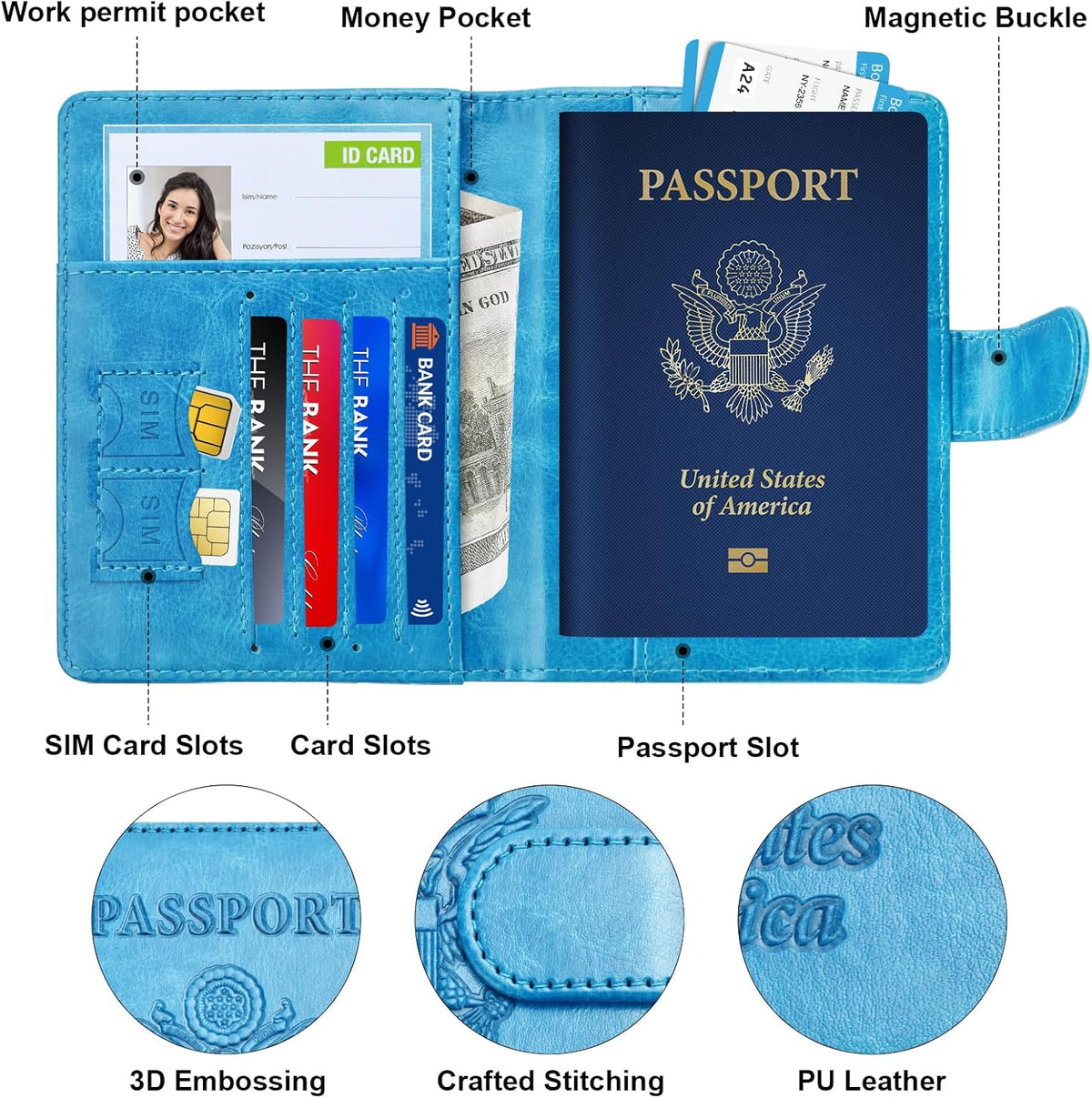 Rose Gold & Gray Passport Holder for Travel, Passport Wallet Cover Case for Family Women Men Cruise Essentials, Travel Must Haves Passports Book Protector