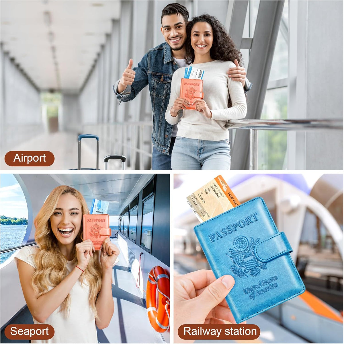 Rose Gold & Gray Passport Holder for Travel, Passport Wallet Cover Case for Family Women Men Cruise Essentials, Travel Must Haves Passports Book Protector