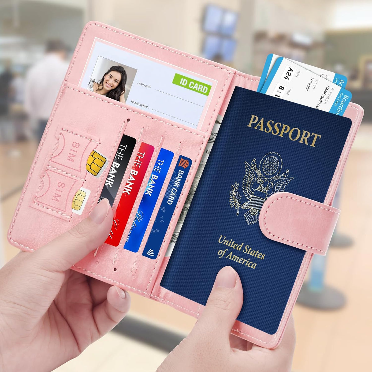 Rose Gold & Gray Passport Holder for Travel, Passport Wallet Cover Case for Family Women Men Cruise Essentials, Travel Must Haves Passports Book Protector