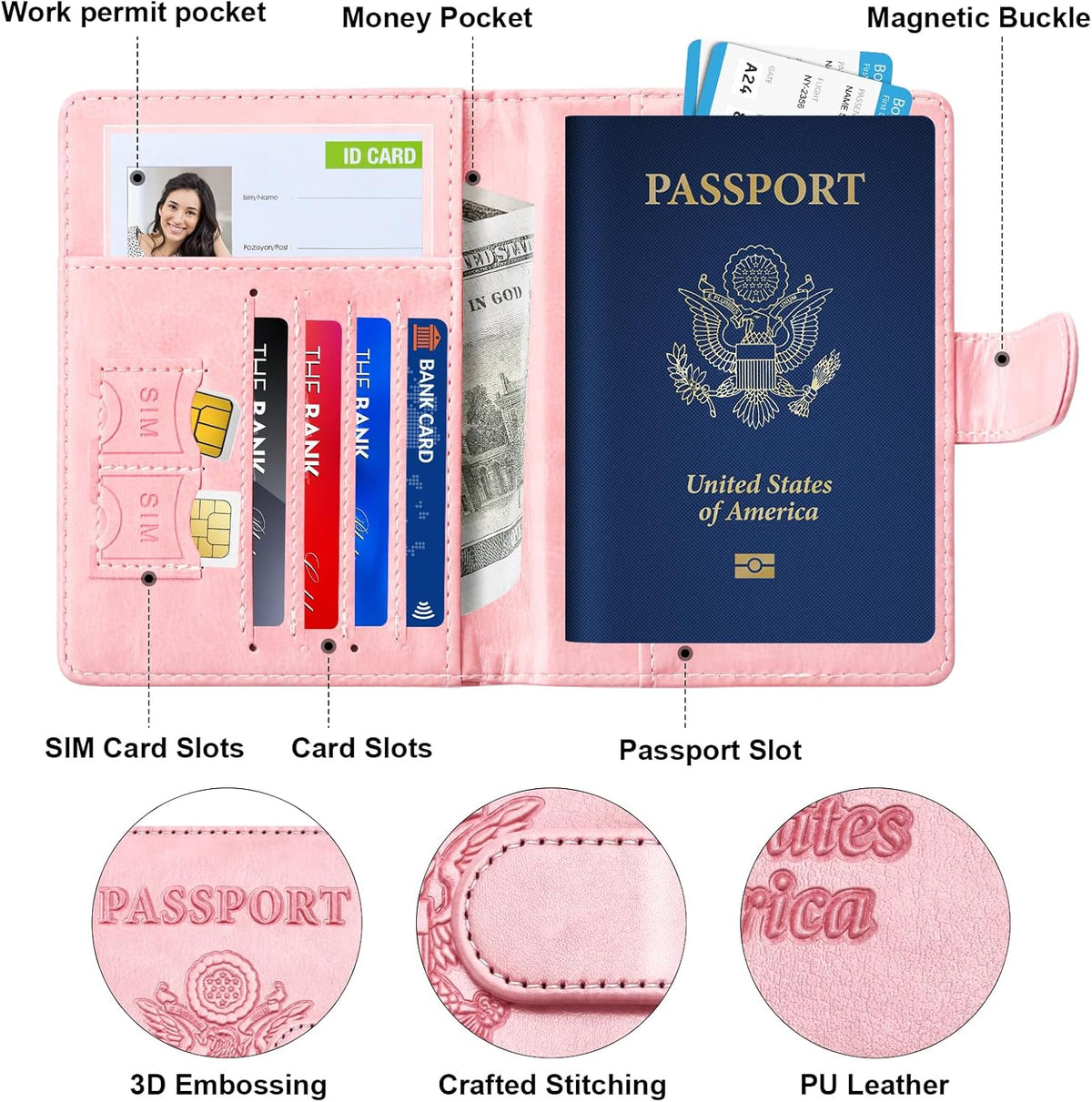 Rose Gold & Gray Passport Holder for Travel, Passport Wallet Cover Case for Family Women Men Cruise Essentials, Travel Must Haves Passports Book Protector