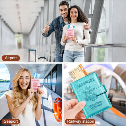Rose Gold & Gray Passport Holder for Travel, Passport Wallet Cover Case for Family Women Men Cruise Essentials, Travel Must Haves Passports Book Protector