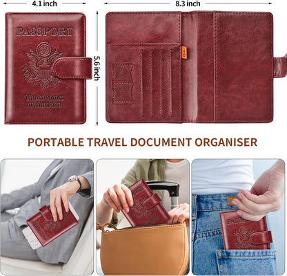 Rose Gold & Gray Passport Holder for Travel, Passport Wallet Cover Case for Family Women Men Cruise Essentials, Travel Must Haves Passports Book Protector