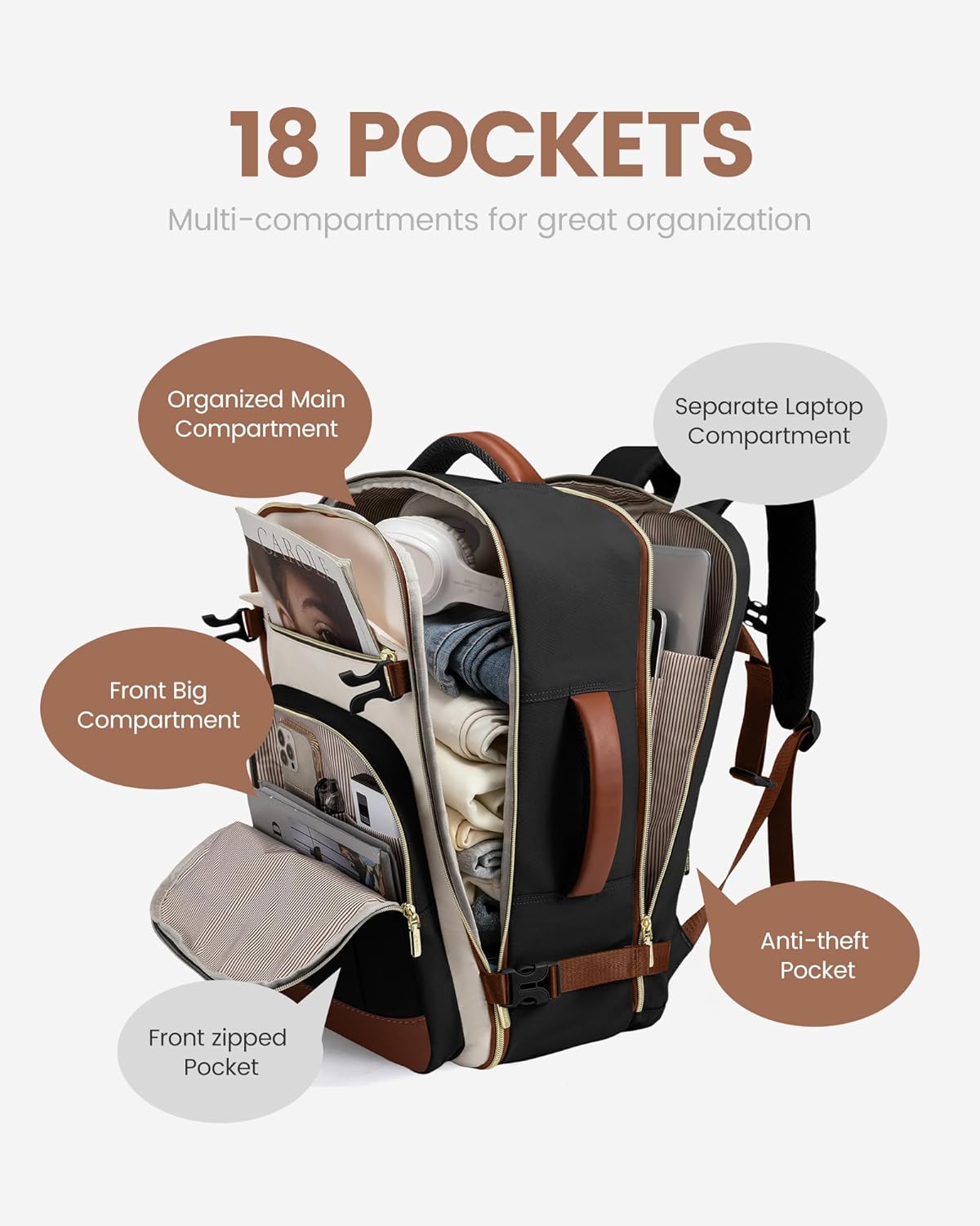 40L Travel Backpack for Women & Men - 17.3 Inch Carry On Backpack & Personal Item Backpack for Airlines, Spacious and Durable Design, with 3 Packing Cubes
