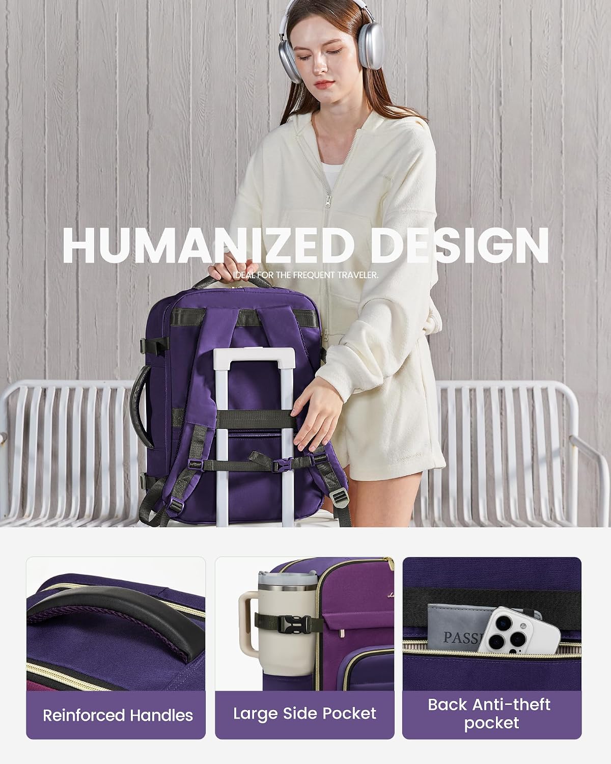 40L Travel Backpack for Women & Men - 17.3 Inch Carry On Backpack & Personal Item Backpack for Airlines, Spacious and Durable Design, with 3 Packing Cubes