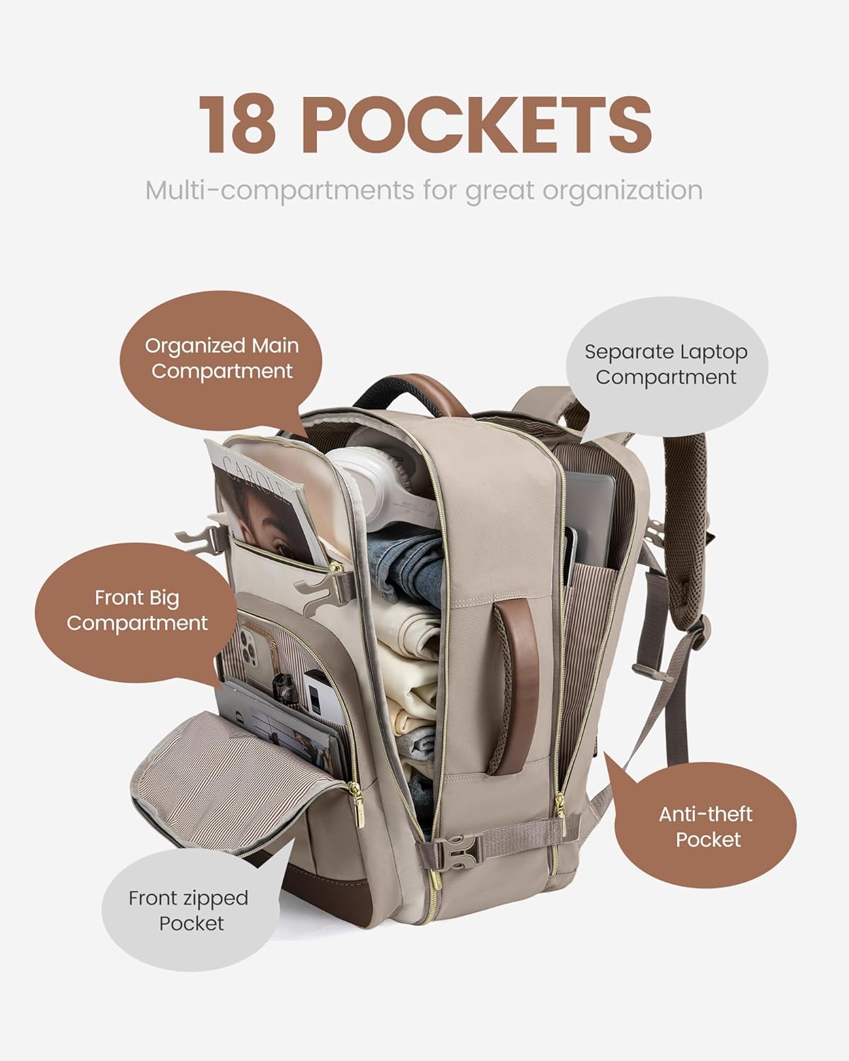 40L Travel Backpack for Women & Men - 17.3 Inch Carry On Backpack & Personal Item Backpack for Airlines, Spacious and Durable Design, with 3 Packing Cubes