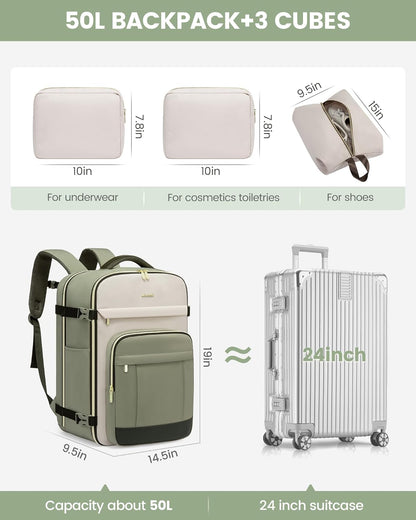 40L Travel Backpack for Women & Men - 17.3 Inch Carry On Backpack & Personal Item Backpack for Airlines, Spacious and Durable Design, with 3 Packing Cubes