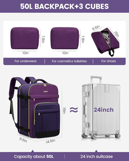 40L Travel Backpack for Women & Men - 17.3 Inch Carry On Backpack & Personal Item Backpack for Airlines, Spacious and Durable Design, with 3 Packing Cubes