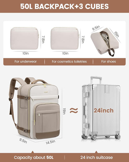 40L Travel Backpack for Women & Men - 17.3 Inch Carry On Backpack & Personal Item Backpack for Airlines, Spacious and Durable Design, with 3 Packing Cubes