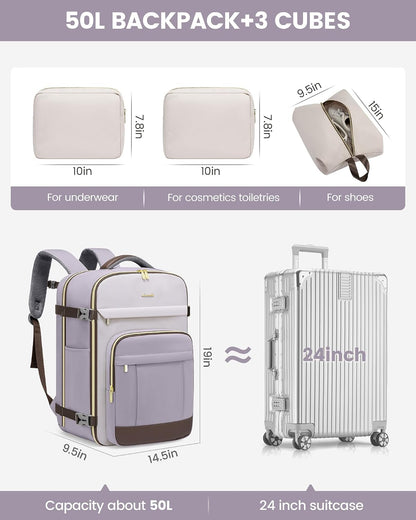 40L Travel Backpack for Women & Men - 17.3 Inch Carry On Backpack & Personal Item Backpack for Airlines, Spacious and Durable Design, with 3 Packing Cubes