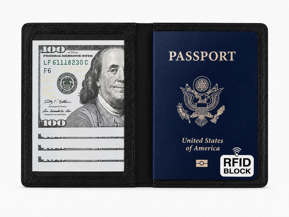 RFID Passport Holder for Travel – PU Leather Passport Cover and Card Holder for Men & Women – Slim Passport Holder with Card Protector Slot, Travel Must Haves (Pink - Lime Green)