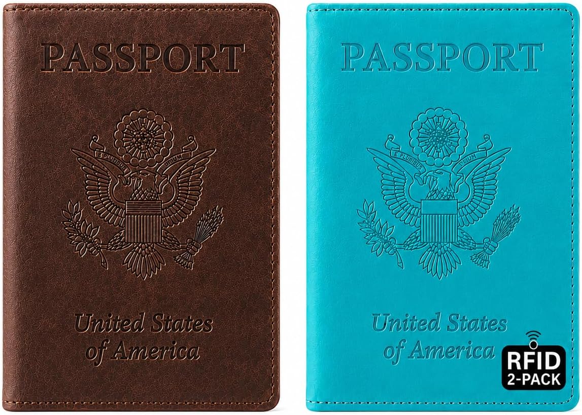 RFID Passport Holder for Travel – PU Leather Passport Cover and Card Holder for Men & Women – Slim Passport Holder with Card Protector Slot, Travel Must Haves (Pink - Lime Green)