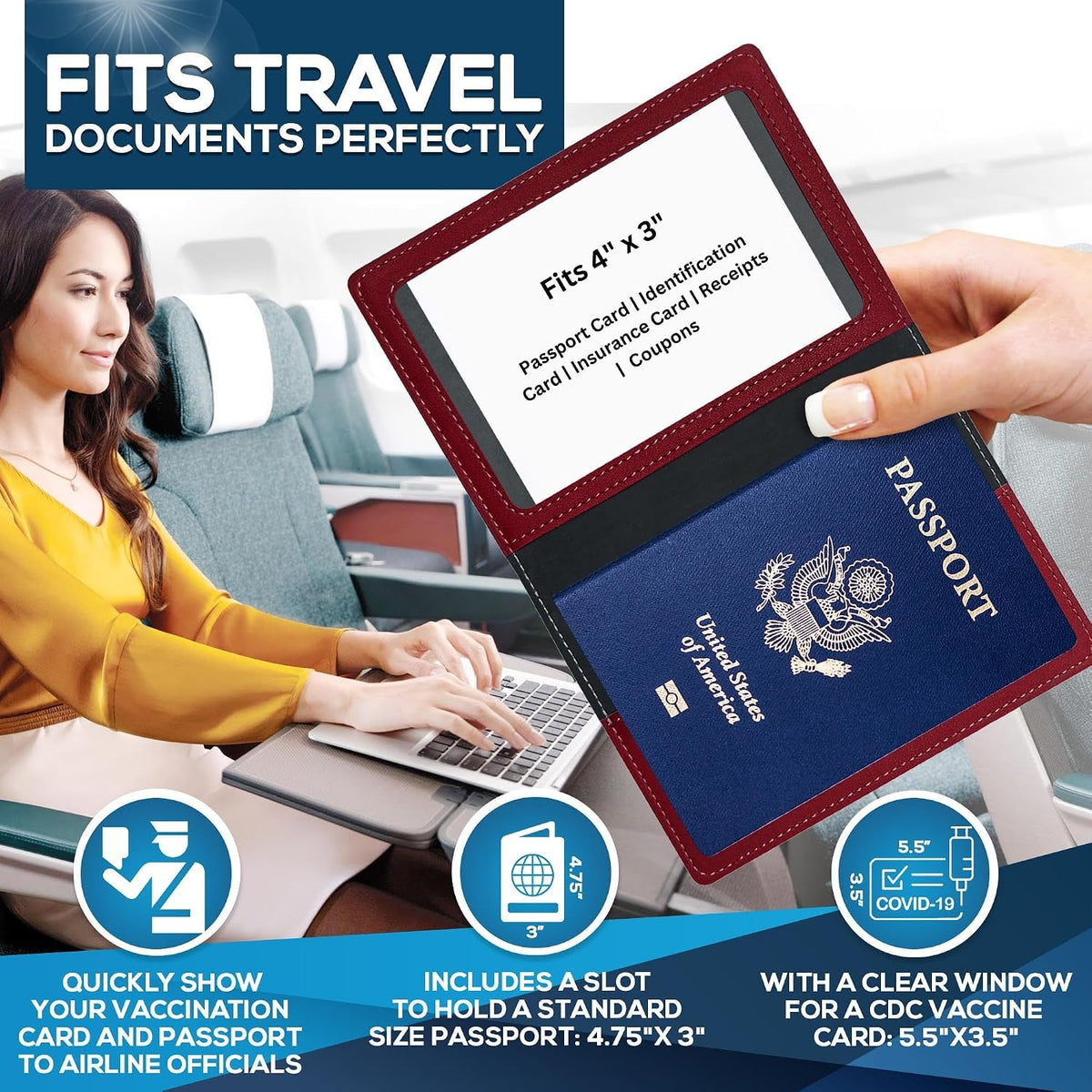 RFID Passport Holder for Travel – PU Leather Passport Cover and Card Holder for Men & Women – Slim Passport Holder with Card Protector Slot, Travel Must Haves (Pink - Lime Green)