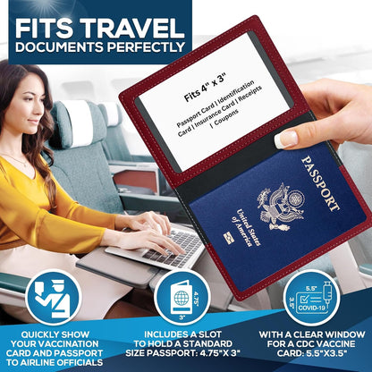 RFID Passport Holder for Travel – PU Leather Passport Cover and Card Holder for Men & Women – Slim Passport Holder with Card Protector Slot, Travel Must Haves (Pink - Lime Green)