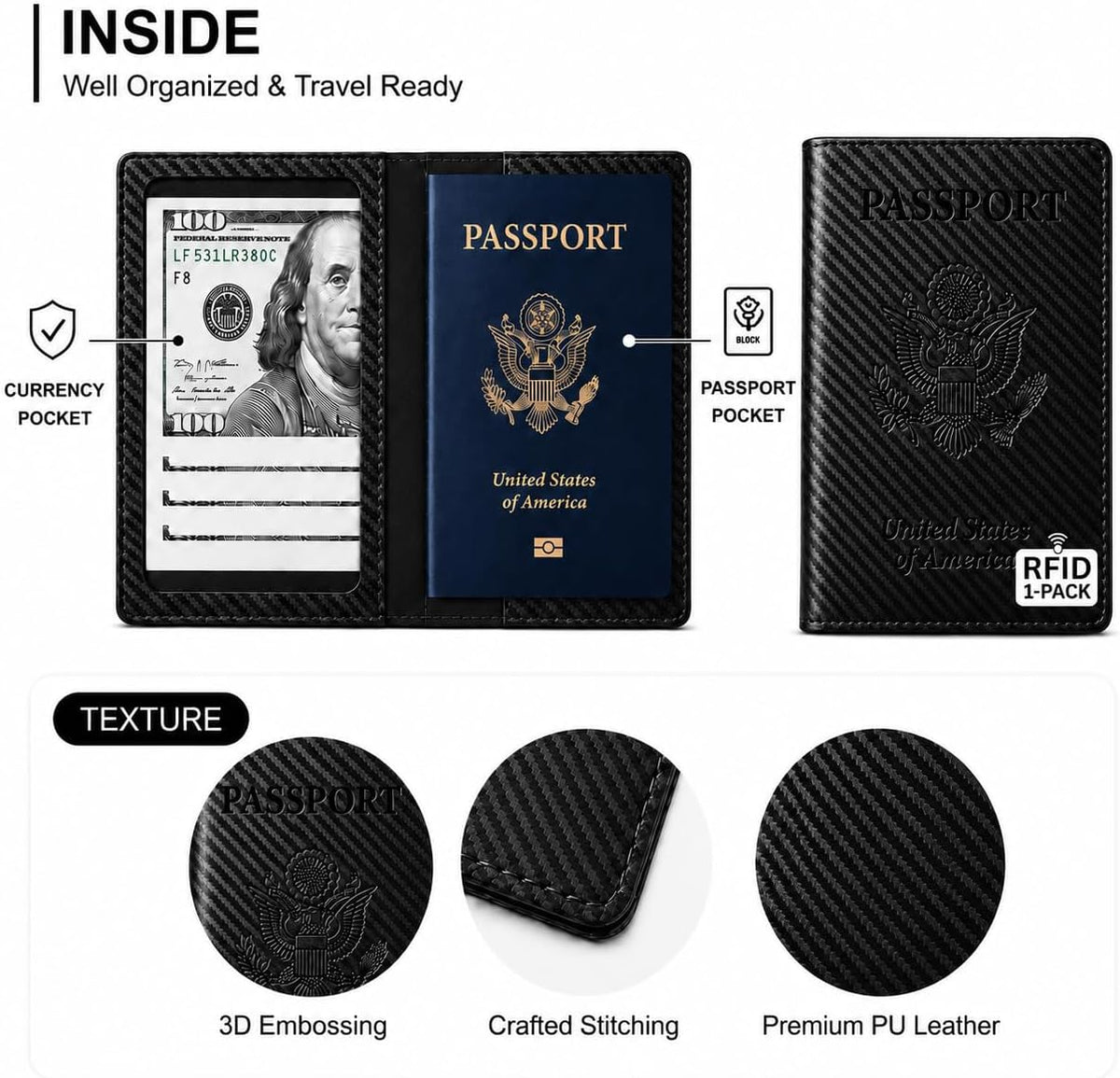 RFID Passport Holder for Travel – PU Leather Passport Cover and Card Holder for Men & Women – Slim Passport Holder with Card Protector Slot, Travel Must Haves (Pink - Lime Green)