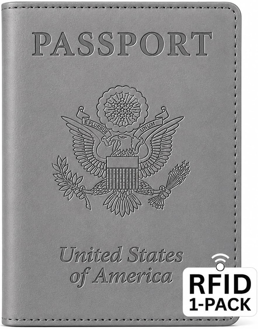 RFID Passport Holder for Travel – PU Leather Passport Cover and Card Holder for Men & Women – Slim Passport Holder with Card Protector Slot, Travel Must Haves (Pink - Lime Green)