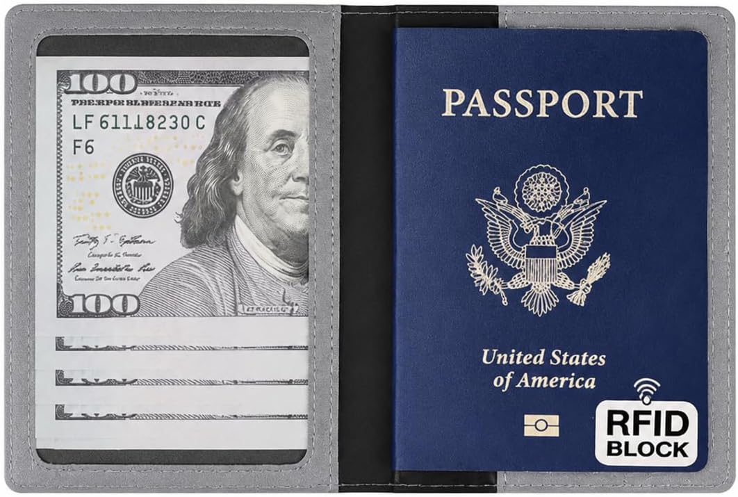 RFID Passport Holder for Travel – PU Leather Passport Cover and Card Holder for Men & Women – Slim Passport Holder with Card Protector Slot, Travel Must Haves (Pink - Lime Green)