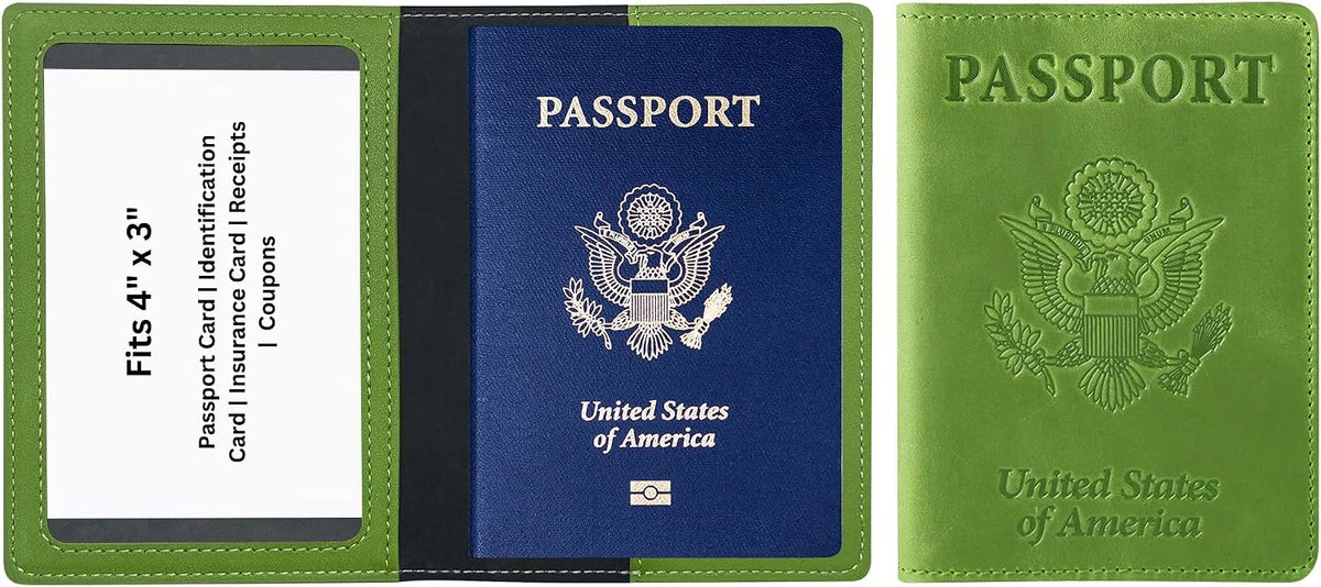 RFID Passport Holder for Travel – PU Leather Passport Cover and Card Holder for Men & Women – Slim Passport Holder with Card Protector Slot, Travel Must Haves (Pink - Lime Green)