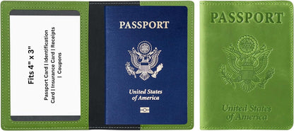 RFID Passport Holder for Travel – PU Leather Passport Cover and Card Holder for Men & Women – Slim Passport Holder with Card Protector Slot, Travel Must Haves (Pink - Lime Green)