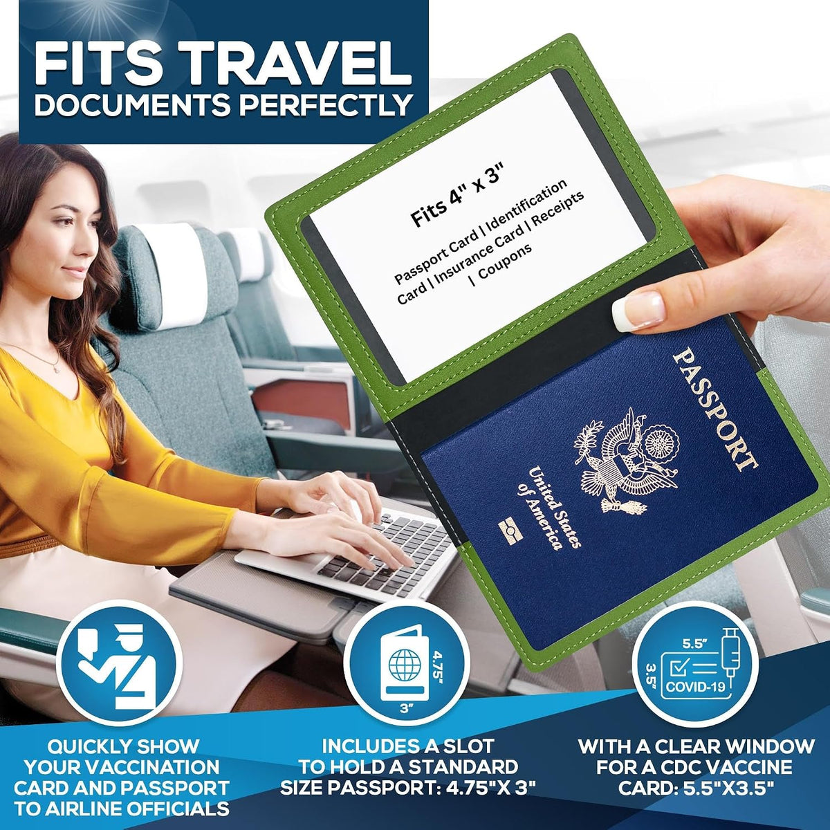 RFID Passport Holder for Travel – PU Leather Passport Cover and Card Holder for Men & Women – Slim Passport Holder with Card Protector Slot, Travel Must Haves (Pink - Lime Green)