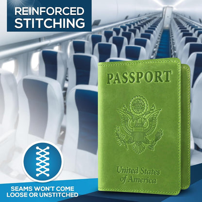 RFID Passport Holder for Travel – PU Leather Passport Cover and Card Holder for Men & Women – Slim Passport Holder with Card Protector Slot, Travel Must Haves (Pink - Lime Green)