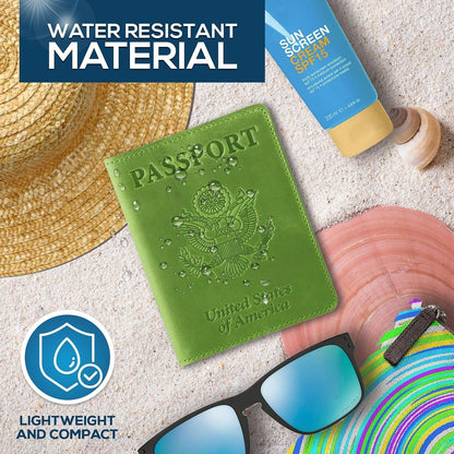 RFID Passport Holder for Travel – PU Leather Passport Cover and Card Holder for Men & Women – Slim Passport Holder with Card Protector Slot, Travel Must Haves (Pink - Lime Green)