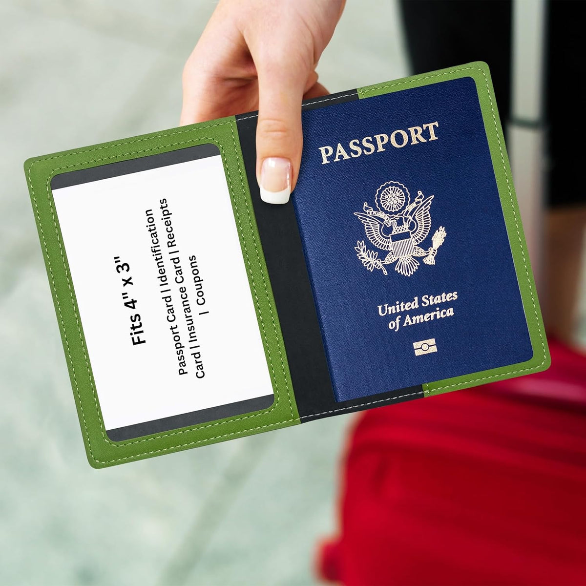 RFID Passport Holder for Travel – PU Leather Passport Cover and Card Holder for Men & Women – Slim Passport Holder with Card Protector Slot, Travel Must Haves (Pink - Lime Green)