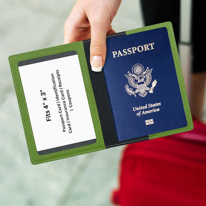 RFID Passport Holder for Travel – PU Leather Passport Cover and Card Holder for Men & Women – Slim Passport Holder with Card Protector Slot, Travel Must Haves (Pink - Lime Green)