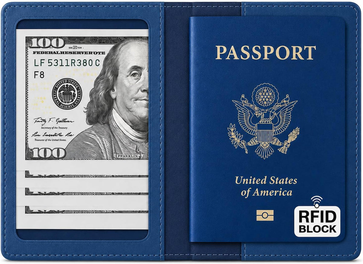 RFID Passport Holder for Travel – PU Leather Passport Cover and Card Holder for Men & Women – Slim Passport Holder with Card Protector Slot, Travel Must Haves (Pink - Lime Green)