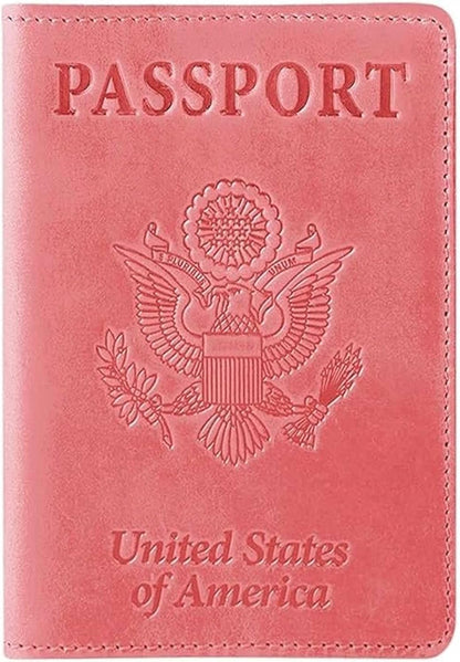RFID Passport Holder for Travel – PU Leather Passport Cover and Card Holder for Men & Women – Slim Passport Holder with Card Protector Slot, Travel Must Haves (Pink - Lime Green)
