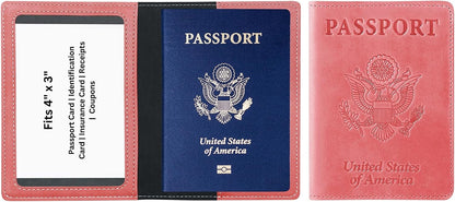 RFID Passport Holder for Travel – PU Leather Passport Cover and Card Holder for Men & Women – Slim Passport Holder with Card Protector Slot, Travel Must Haves (Pink - Lime Green)