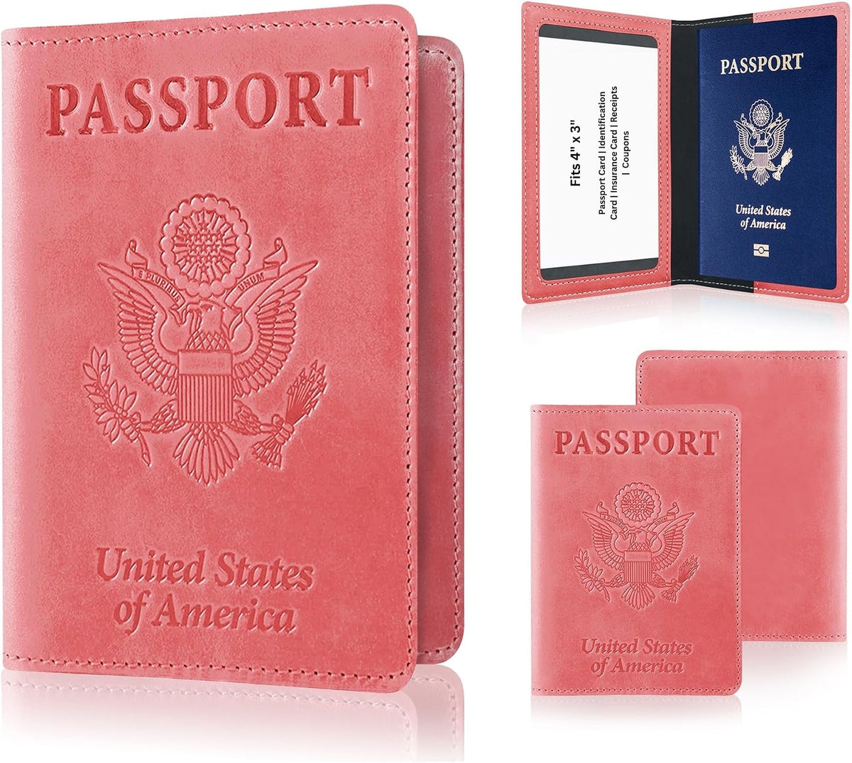 RFID Passport Holder for Travel – PU Leather Passport Cover and Card Holder for Men & Women – Slim Passport Holder with Card Protector Slot, Travel Must Haves (Pink - Lime Green)