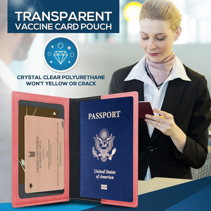 RFID Passport Holder for Travel – PU Leather Passport Cover and Card Holder for Men & Women – Slim Passport Holder with Card Protector Slot, Travel Must Haves (Pink - Lime Green)