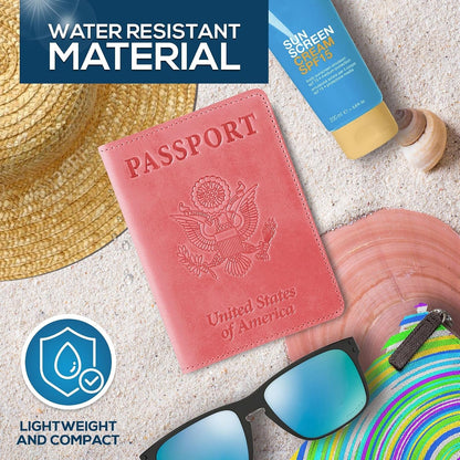 RFID Passport Holder for Travel – PU Leather Passport Cover and Card Holder for Men & Women – Slim Passport Holder with Card Protector Slot, Travel Must Haves (Pink - Lime Green)