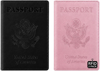 RFID Passport Holder for Travel – PU Leather Passport Cover and Card Holder for Men & Women – Slim Passport Holder with Card Protector Slot, Travel Must Haves (Pink - Lime Green)