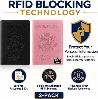 RFID Passport Holder for Travel – PU Leather Passport Cover and Card Holder for Men & Women – Slim Passport Holder with Card Protector Slot, Travel Must Haves (Pink - Lime Green)