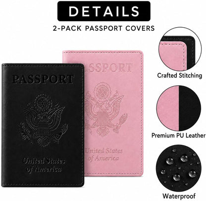 RFID Passport Holder for Travel – PU Leather Passport Cover and Card Holder for Men & Women – Slim Passport Holder with Card Protector Slot, Travel Must Haves (Pink - Lime Green)