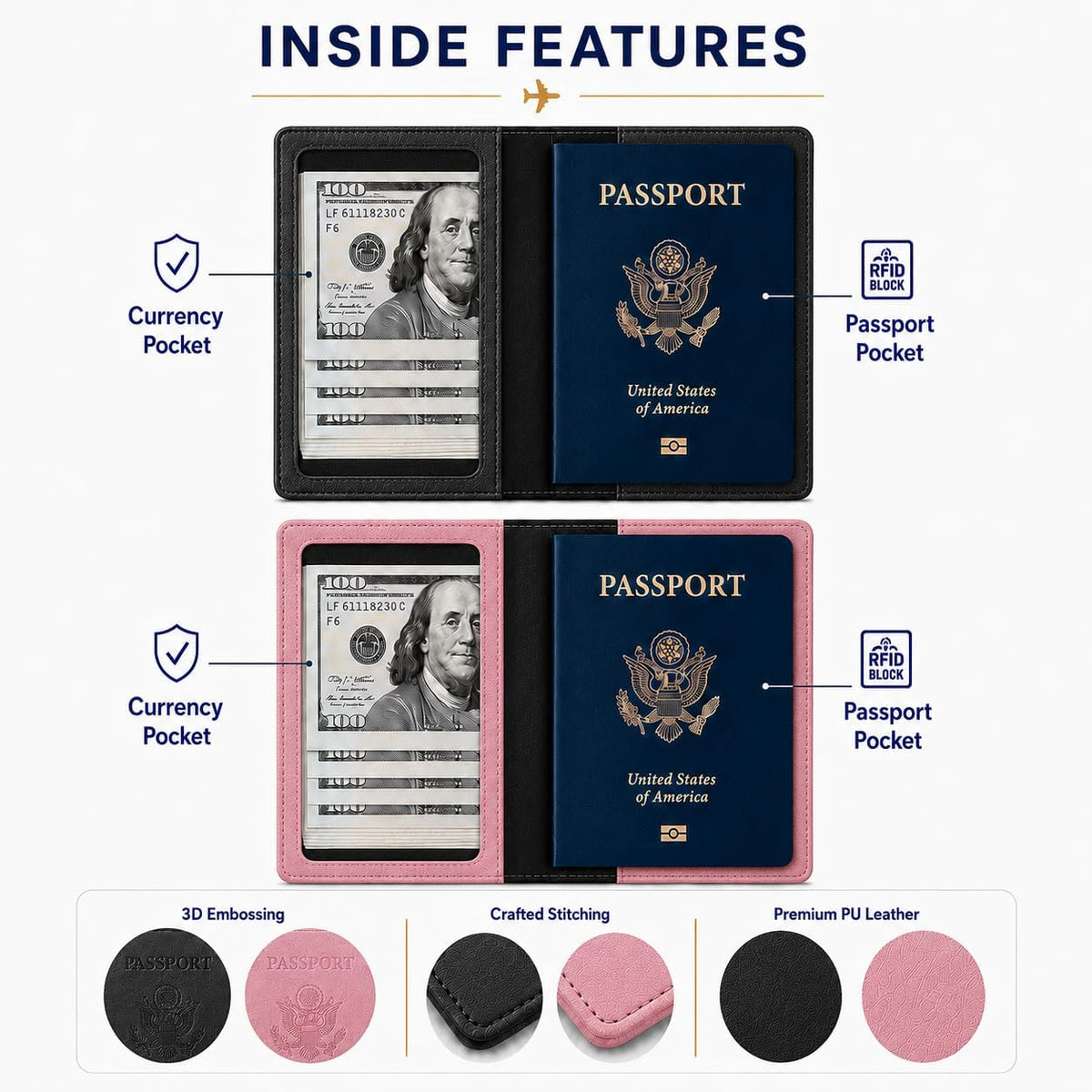 RFID Passport Holder for Travel – PU Leather Passport Cover and Card Holder for Men & Women – Slim Passport Holder with Card Protector Slot, Travel Must Haves (Pink - Lime Green)