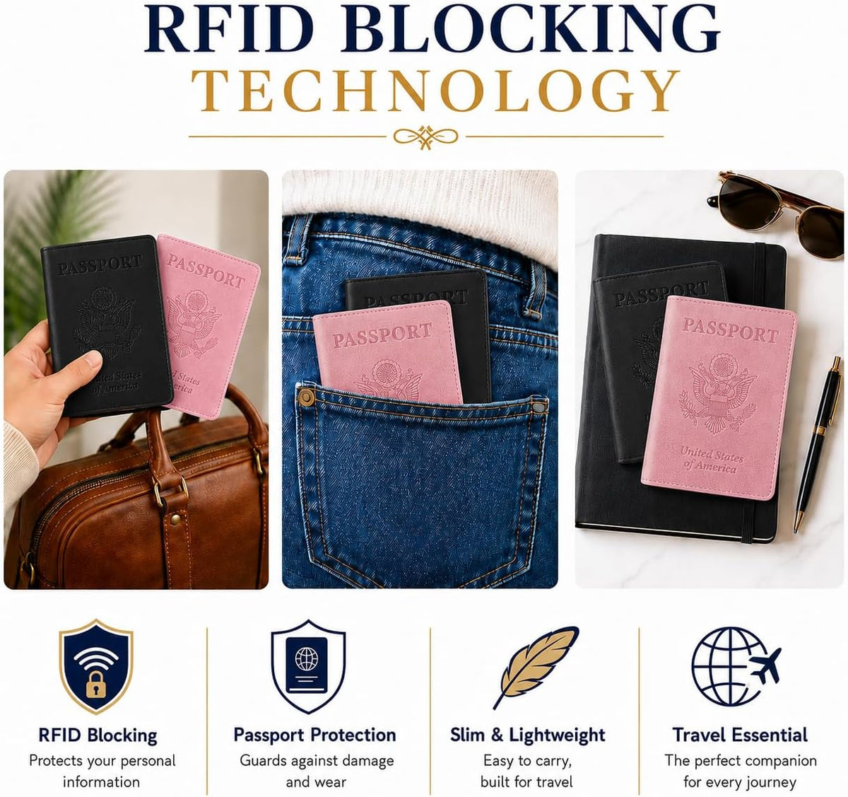 RFID Passport Holder for Travel – PU Leather Passport Cover and Card Holder for Men & Women – Slim Passport Holder with Card Protector Slot, Travel Must Haves (Pink - Lime Green)