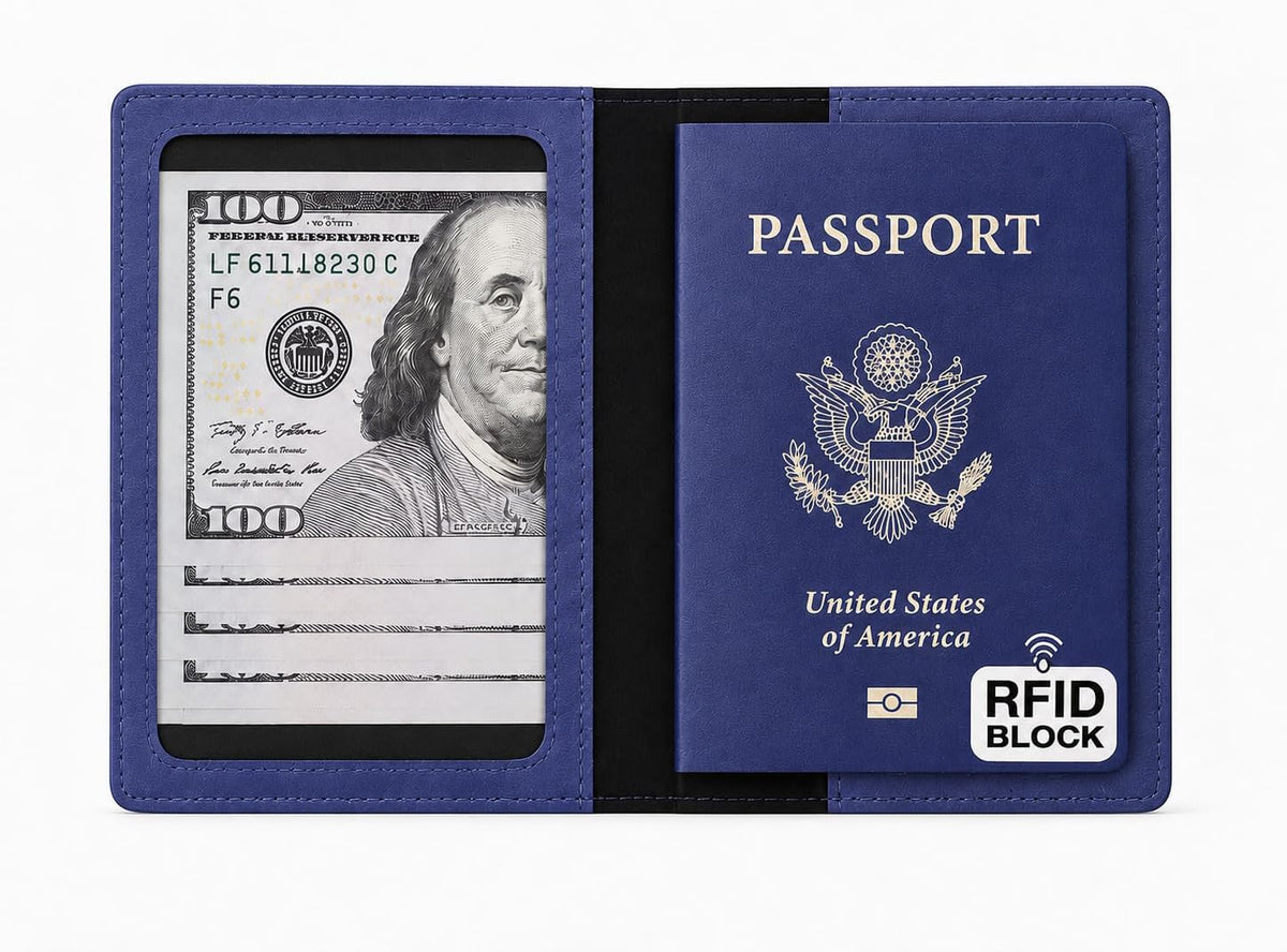 RFID Passport Holder for Travel – PU Leather Passport Cover and Card Holder for Men & Women – Slim Passport Holder with Card Protector Slot, Travel Must Haves (Pink - Lime Green)