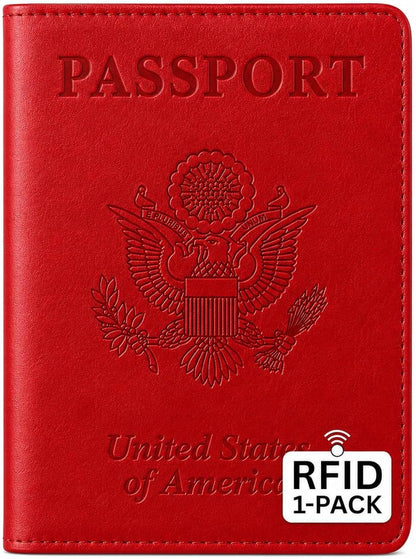 RFID Passport Holder for Travel – PU Leather Passport Cover and Card Holder for Men & Women – Slim Passport Holder with Card Protector Slot, Travel Must Haves (Pink - Lime Green)
