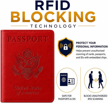 RFID Passport Holder for Travel – PU Leather Passport Cover and Card Holder for Men & Women – Slim Passport Holder with Card Protector Slot, Travel Must Haves (Pink - Lime Green)