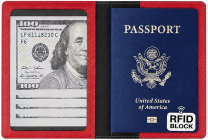 RFID Passport Holder for Travel – PU Leather Passport Cover and Card Holder for Men & Women – Slim Passport Holder with Card Protector Slot, Travel Must Haves (Pink - Lime Green)