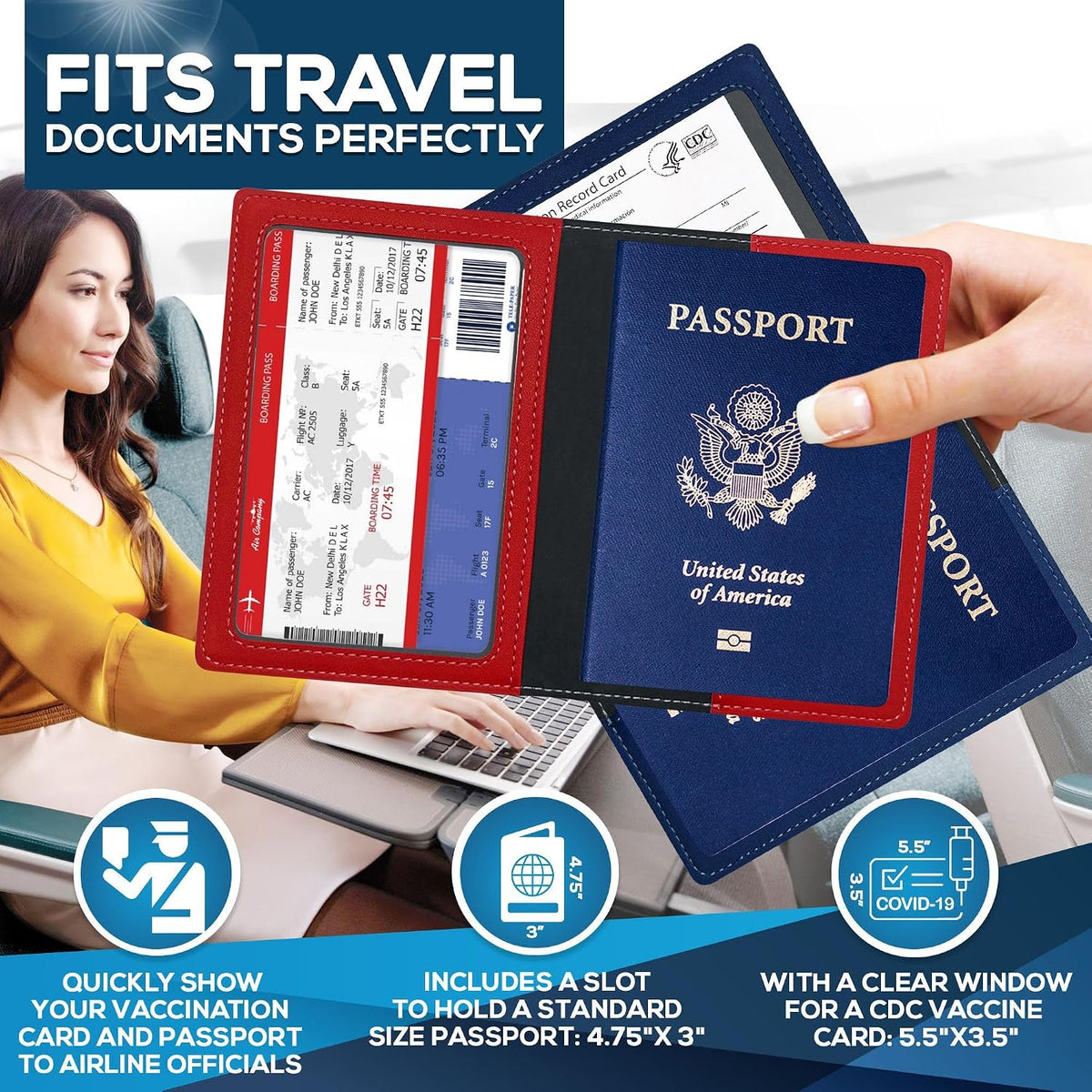 RFID Passport Holder for Travel – PU Leather Passport Cover and Card Holder for Men & Women – Slim Passport Holder with Card Protector Slot, Travel Must Haves (Pink - Lime Green)