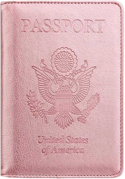RFID Passport Holder for Travel – PU Leather Passport Cover and Card Holder for Men & Women – Slim Passport Holder with Card Protector Slot, Travel Must Haves (Pink - Lime Green)