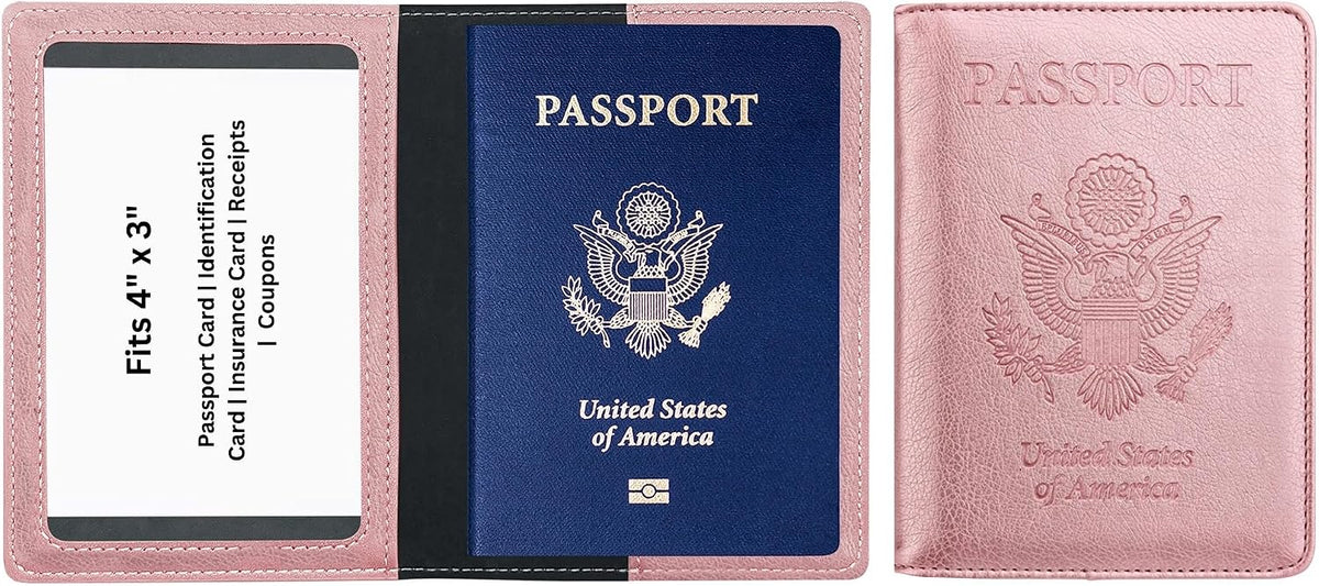 RFID Passport Holder for Travel – PU Leather Passport Cover and Card Holder for Men & Women – Slim Passport Holder with Card Protector Slot, Travel Must Haves (Pink - Lime Green)