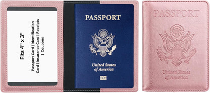 RFID Passport Holder for Travel – PU Leather Passport Cover and Card Holder for Men & Women – Slim Passport Holder with Card Protector Slot, Travel Must Haves (Pink - Lime Green)