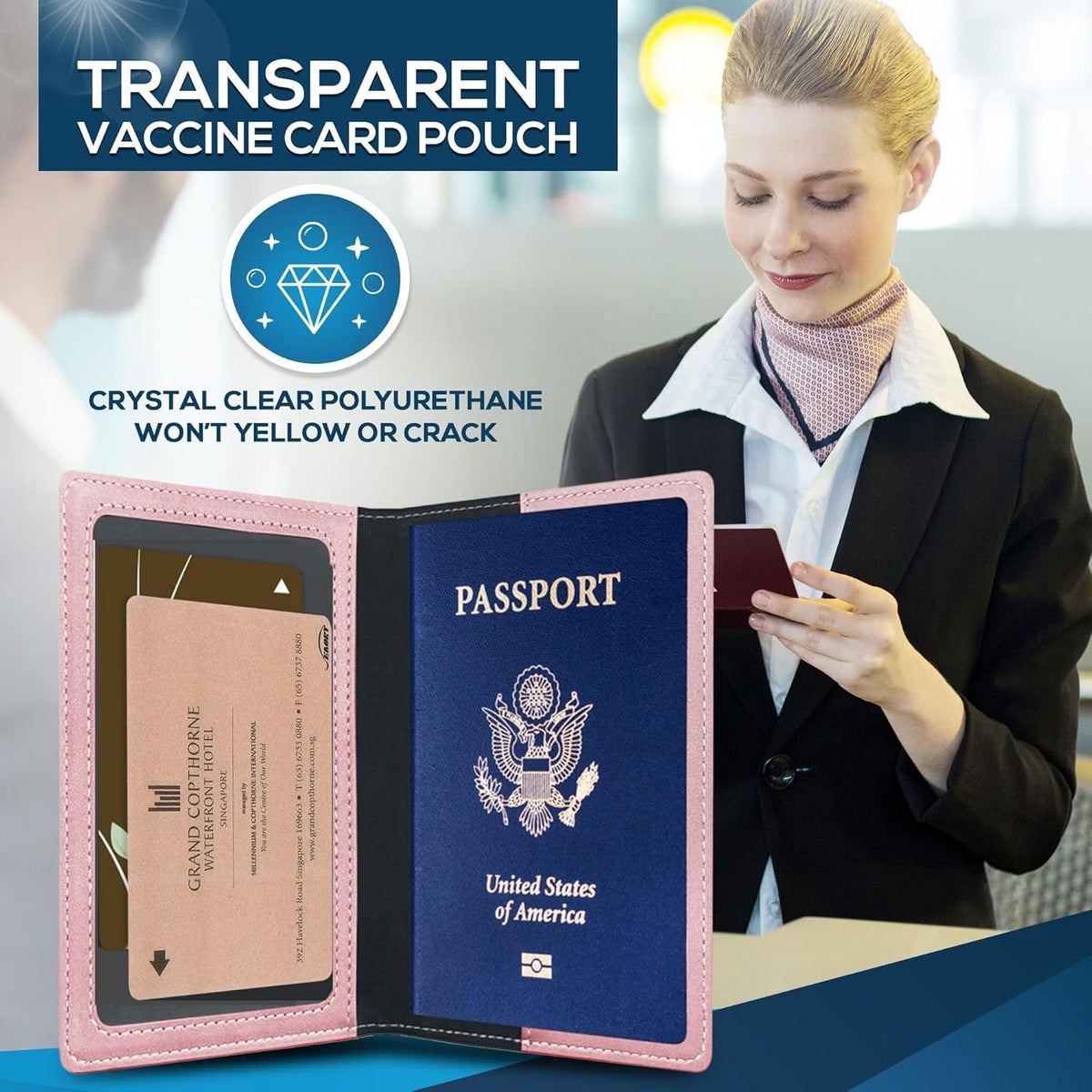 RFID Passport Holder for Travel – PU Leather Passport Cover and Card Holder for Men & Women – Slim Passport Holder with Card Protector Slot, Travel Must Haves (Pink - Lime Green)