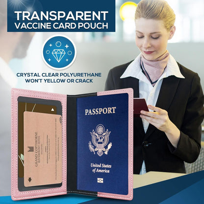 RFID Passport Holder for Travel – PU Leather Passport Cover and Card Holder for Men & Women – Slim Passport Holder with Card Protector Slot, Travel Must Haves (Pink - Lime Green)